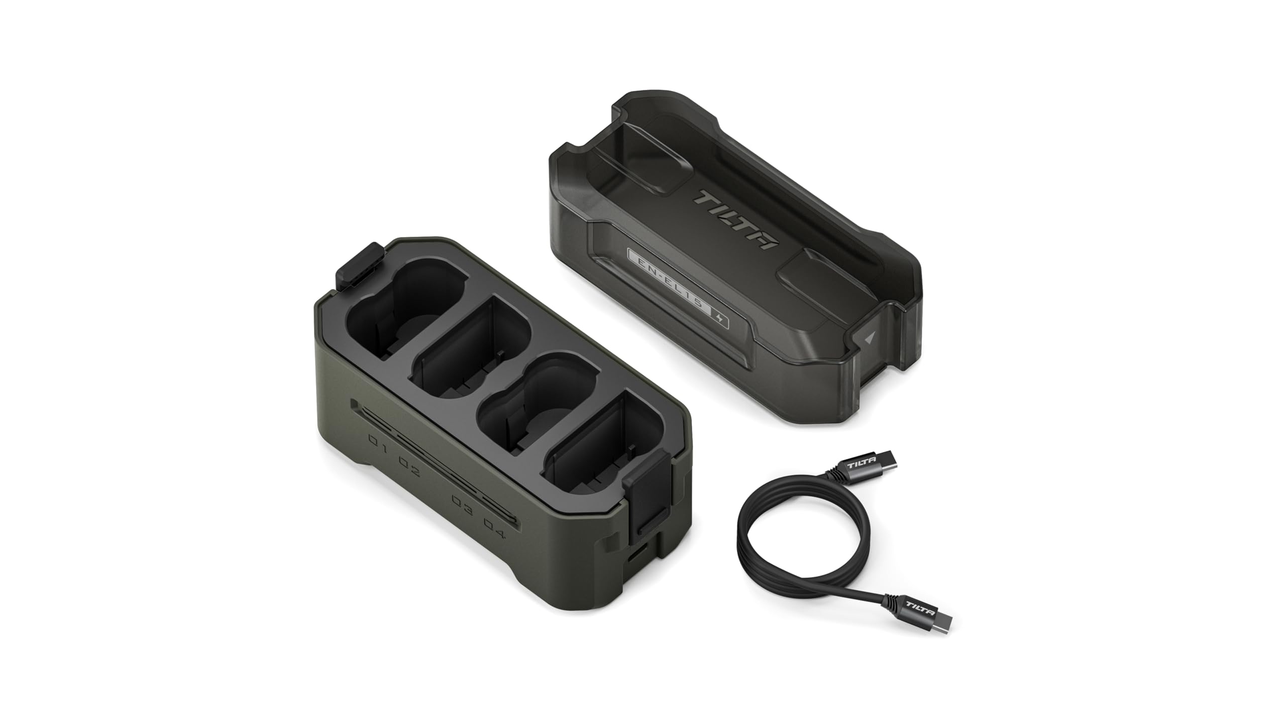 Tilta EN-EL15 - Stazione di ricarica portatile – verde | carica 4 batterie w/USB-C PD 45W ricarica rapida | compatibile con Nikon Z8, Zf, Z7II, Z6II, Z7, Z6, Z5, D850, D810, D750, D610, D500, D7500
