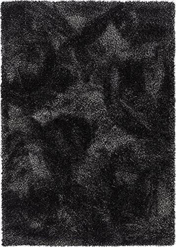 Image of Carpet for Living Room, 5x5 (Round) Feet Black Solid Plain Modern Polyster Luster Shaggy Ultra Thick and Pluffy Soft Shag Area Rug for Your Bedroom, Kid Room, Office and Home