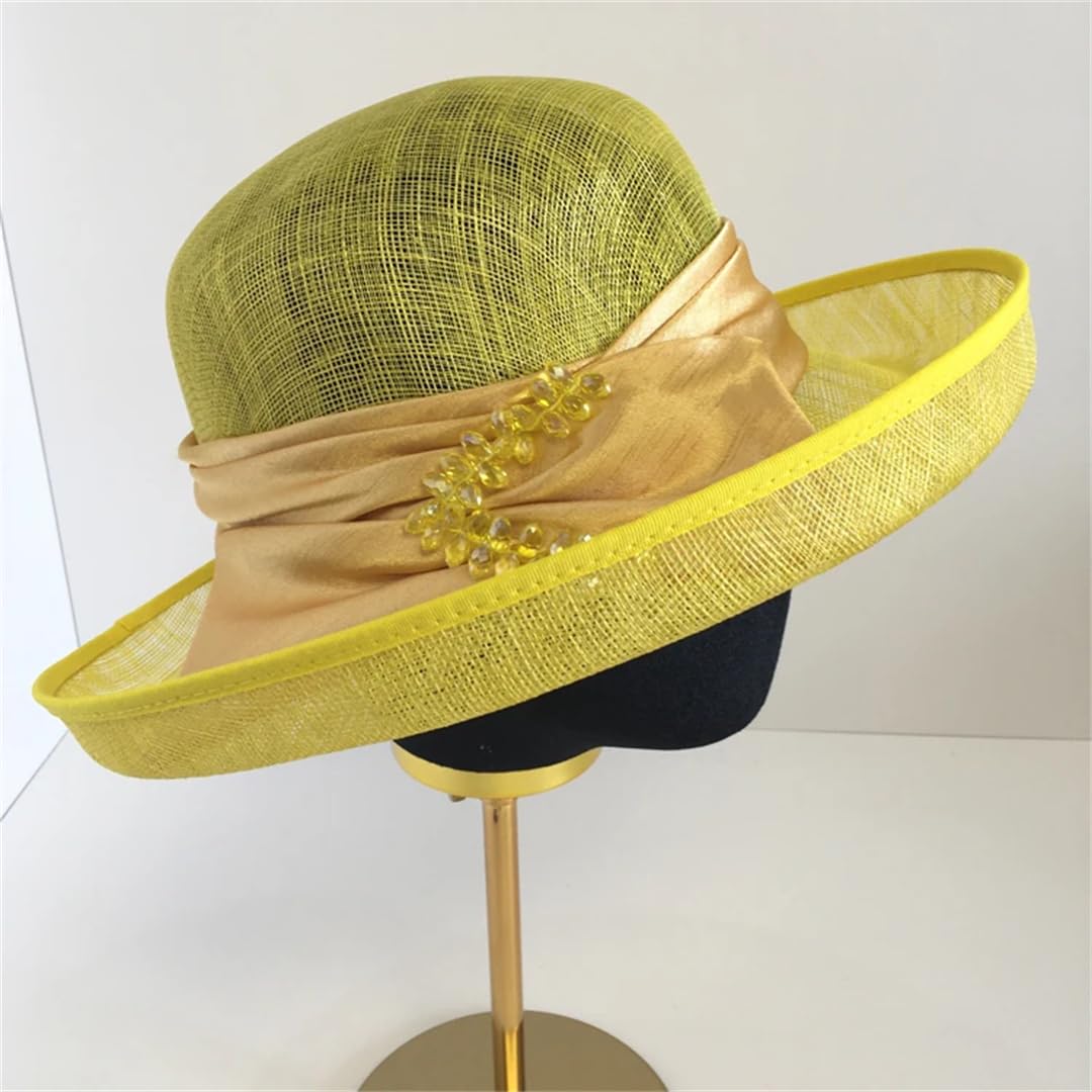 Yeuyyben Cappelli femminili eleganti cappelli da spiaggia Lady Fashion Strass Lino Fedora Cappelli Banchetto Bucket Cap