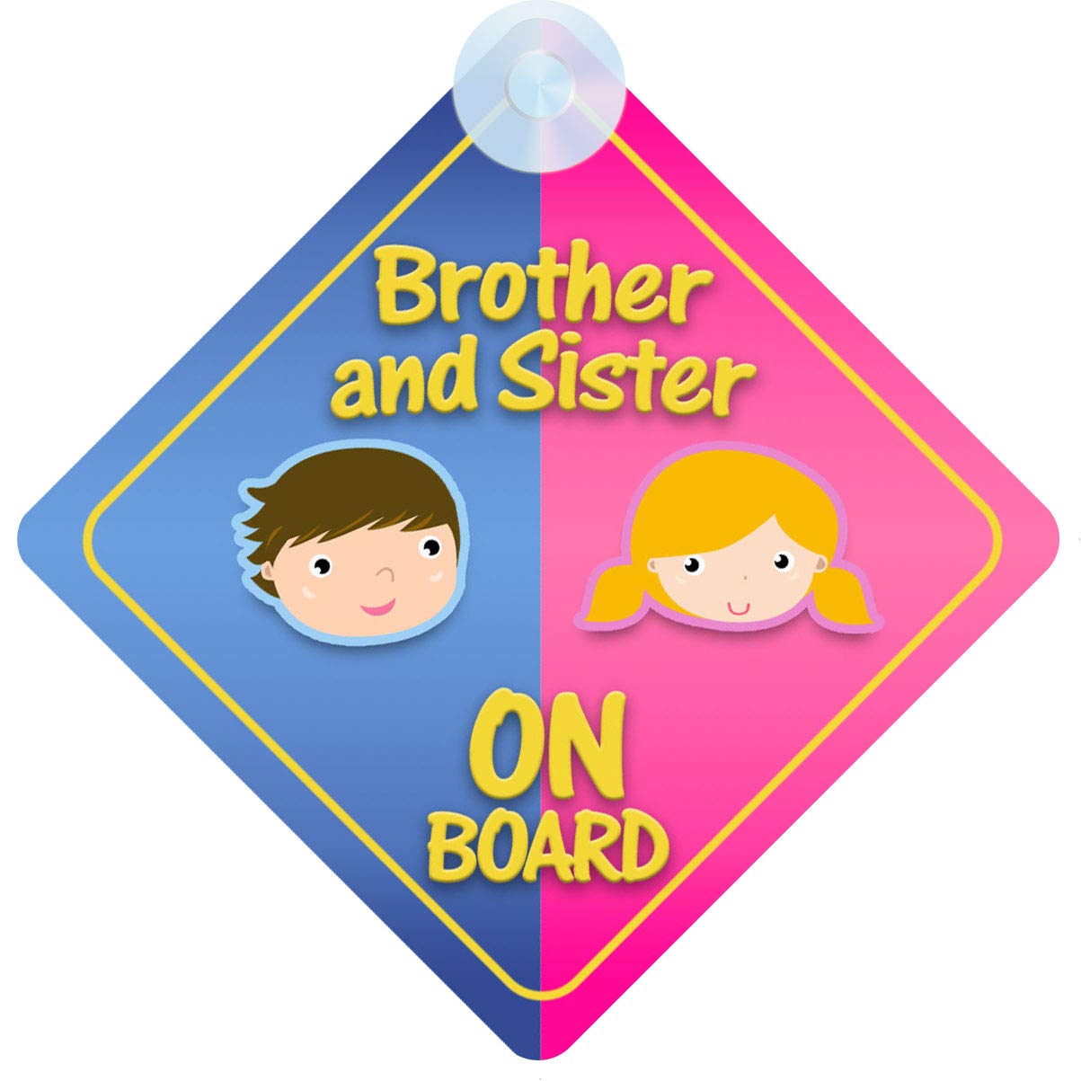 Brother And Sister on Board Car Sign for Children/Baby Boys and Girls Non Personalised Character Theme