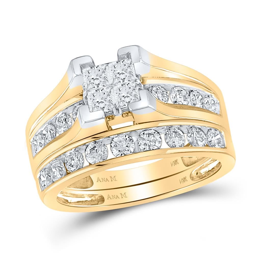 Jewels By Lux 14K Yellow Gold Womens Princess Diamond Bridal Wedding Engagement Ring Band Set 1 1 2