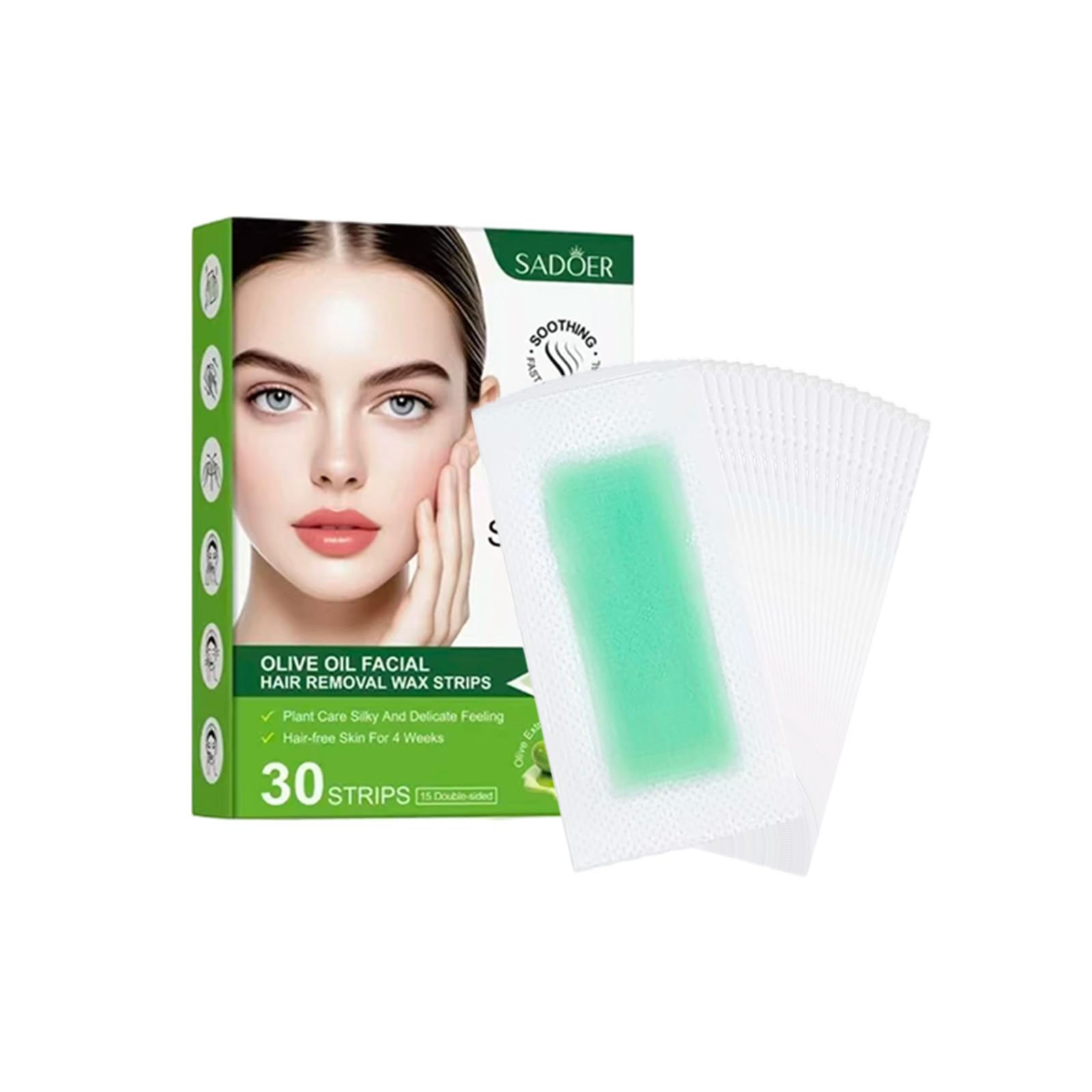 ワックス脱毛 シート 30枚入セット 脱毛テープ 脱毛ワックスシート ワックスストリップ紙 ムダ毛処理 敏感肌用 すっきり肌 ボディ除毛 顔用 眉毛脱毛 男女兼用 (グリーン)