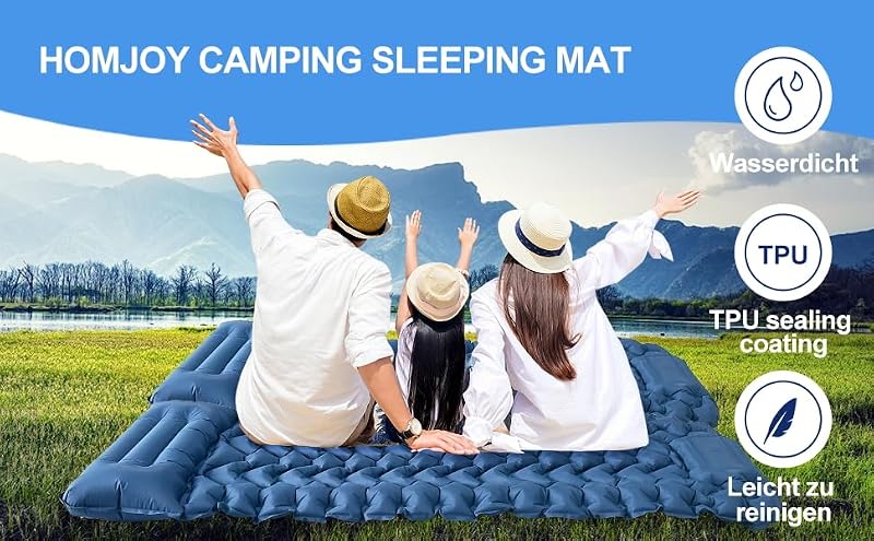 HOMJOY 10 cm Önfelfújó Camping Matrac Lábpumpával, Vízálló Túra Szőnyeg