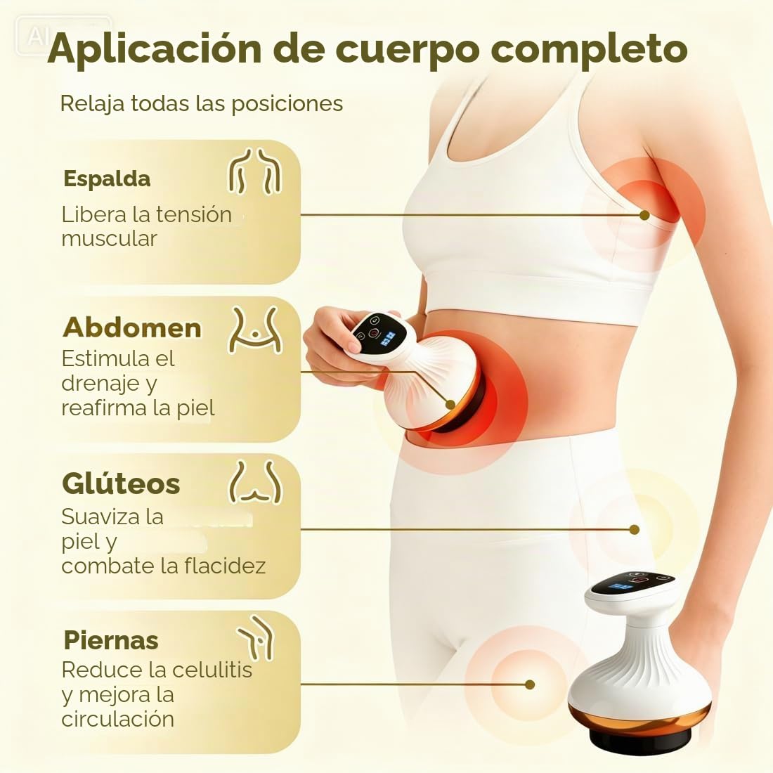 Masajeador anticelulítico y flacidez eléctrico, 9 niveles, vacumterapia, reduce la apariencia de la celulitis, piel más firme y suave, para piernas, glúteos, cintura, abdomen y brazos