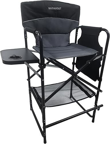 Silla Tall Directors de 30.7 pulgadas de altura de asiento, silla de maquillaje plegable con mesa auxiliar, silla de campamento plegable, portátil