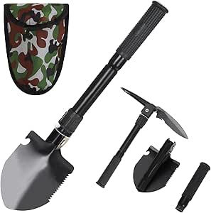 Pelle Pliante Multifonction Avec Scie Et Pioche - Survie Camping Randonnée + Housse