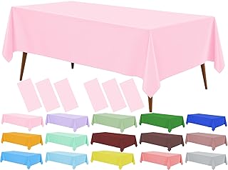 6 Pack Light Pink Plastic Tablecloth, 54 x 108 inch Dining Table Cover for Rectangle Table, Pale Pink Disposable Tablecloths for Decor Parties, Birthday, Bridal Shower, Wedding