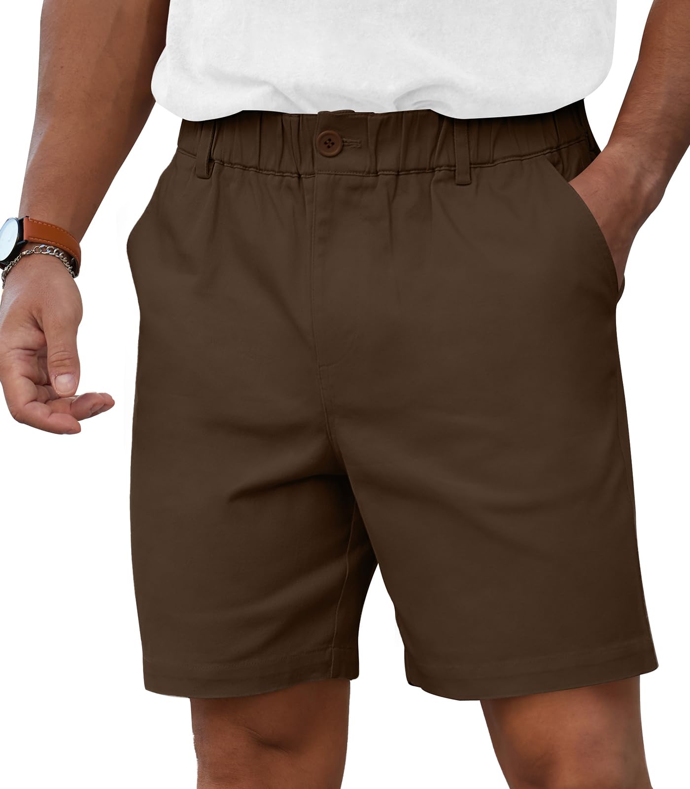 RQP Men's Cotton Casual Shorts Classic-fit 7" Chino Shorts Elastic Waist