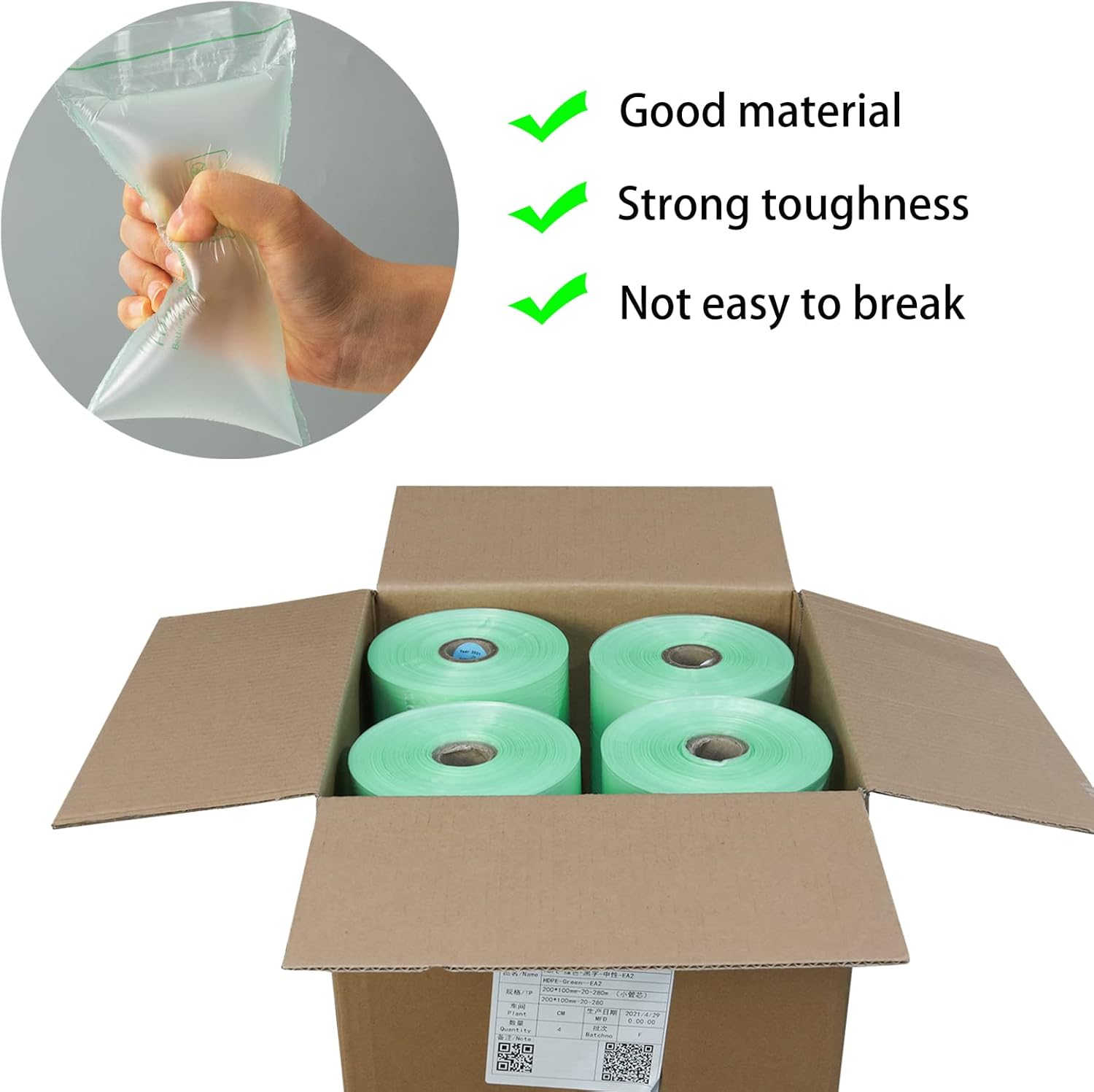 MINI AIR EASI Air Pillows for Shipping, Packaging Air Bags for Mini Air Easi EA1 White Machine, 8"X4" 918FT Inflatable Supplies Box Filler, Air Cushion Film, 4 Roll