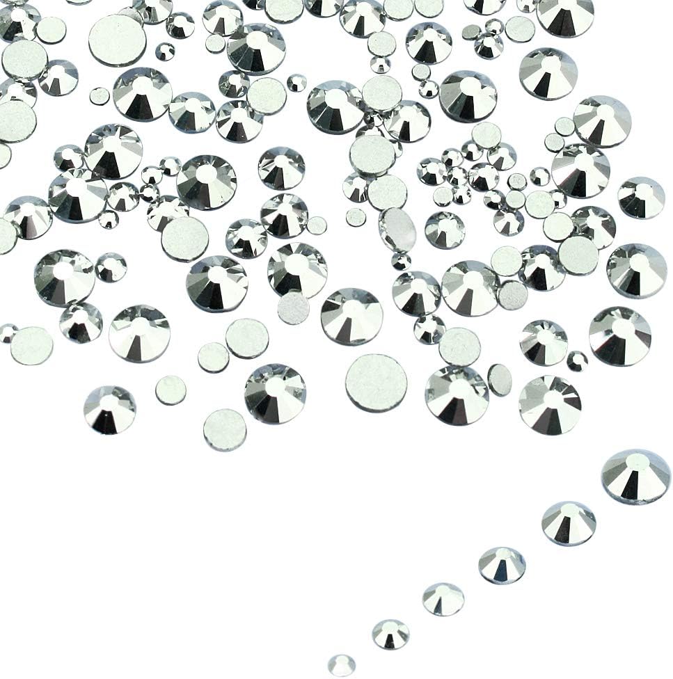 LolliBeads Resin Crystal Round Nail Art Mixed Flat Backs Acrylic Rhinestones Gems,Mix Size 1.5-5 mm, Color Silver (1200Pcs)