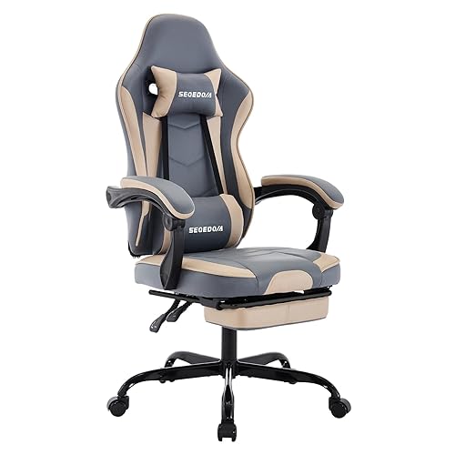 Gaming Chair, Ergonomic Computer Chair with Footrest and Massage Lumbar Support, Office Video Game Chairs with Adjustable Height and Backrest, TechnoBlue - Technoblue