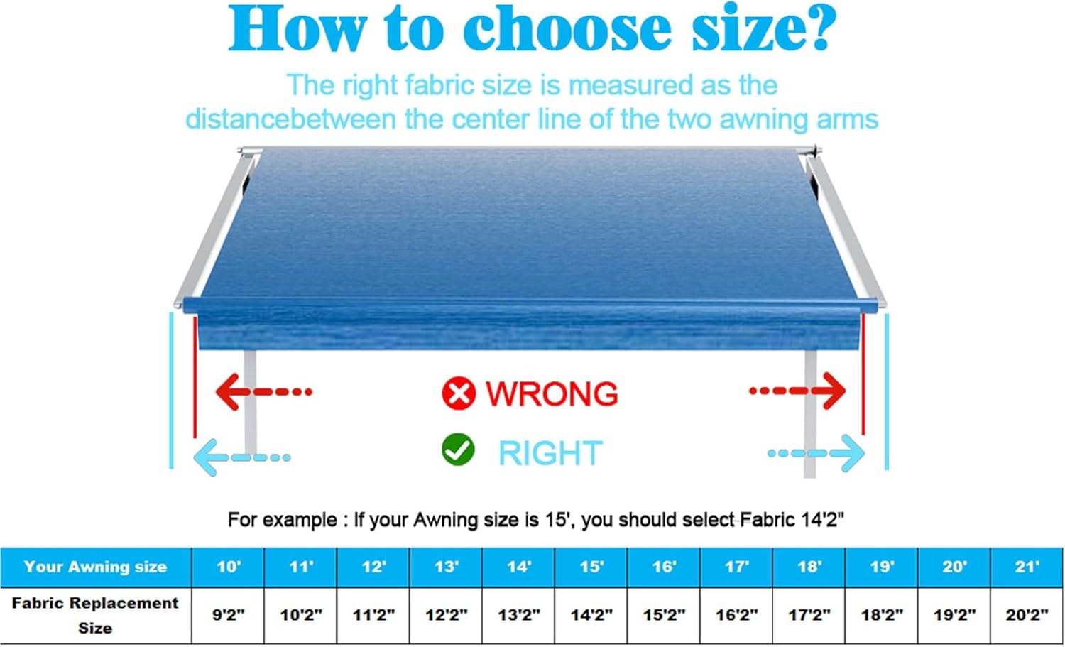 16ft RV Awning Fabric Replacement Compatible with Dometic, Carefree, Solera - Heavy Duty 18.5oz Vinyl Waterproof Canopy for Camper Trailer 16'(Fabric 15'2") Blue Fade