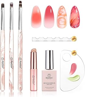Beetles Blooming Gel and Nail Art Brushes Set - Ombre Nail Brush Gradient Stipple Clean Up Fingernail Art Pens and Silicone Dotting Tool for Gel Polish Marble Blush Chrome DIY Manicure Designs