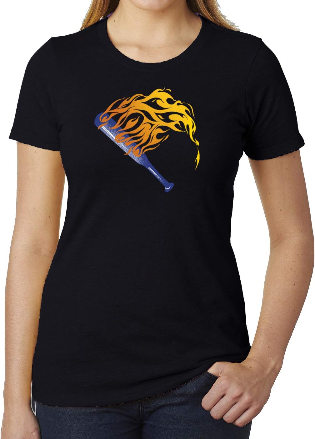 Flaming Baseball Bat, Graphic Sport Shirts, Woman's Baseball Shirts
