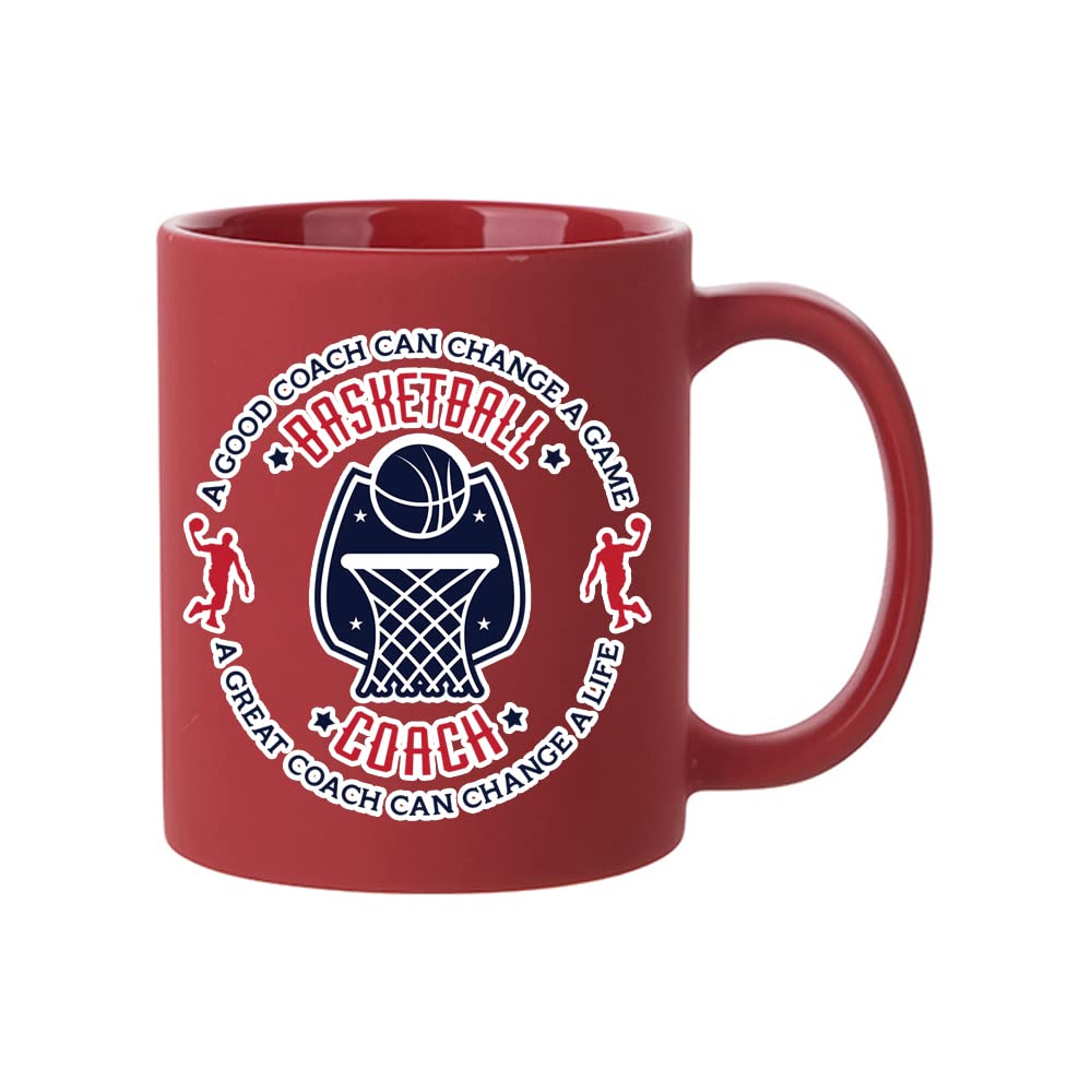 Getagift Basketball Coach, A Good Coach Can Change a Life, Best Coach, Christmas Coffee Tea Cocoa Soup Daily use 11oz Ceramic Full Coloured Frosted Coffee Mug. (Red)