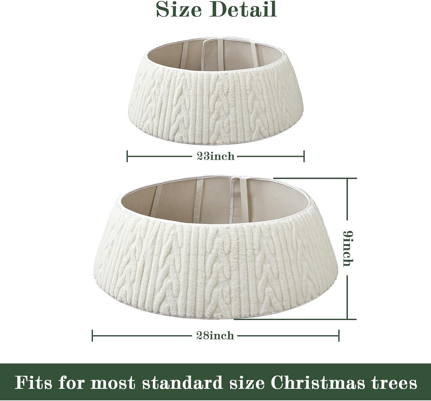 Christmas Tree Collar, White Rustic Luxury Plush Faux Fur Tree Collar with Thick Herringbone Textured Pattern, Farmhouse Soft Xmas Tree Ring Tree Skirt for Holiday Decorations Christmas Home Decor