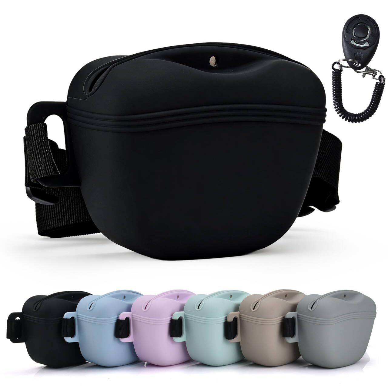 Pet Training Snack Bag con CLICKER 2.0 - Nuova Chiusura Magnetica, 1,66 Tazze con guinzaglio in Silicone, Ideale per l'addestramento e Le Passeggiate.