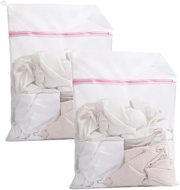 Mesh Laundry Bags with Zips for Washing Machine, 2 Pcs Random Color Durable Net Washing Bags Travel Laundry Bag (30x40cm)