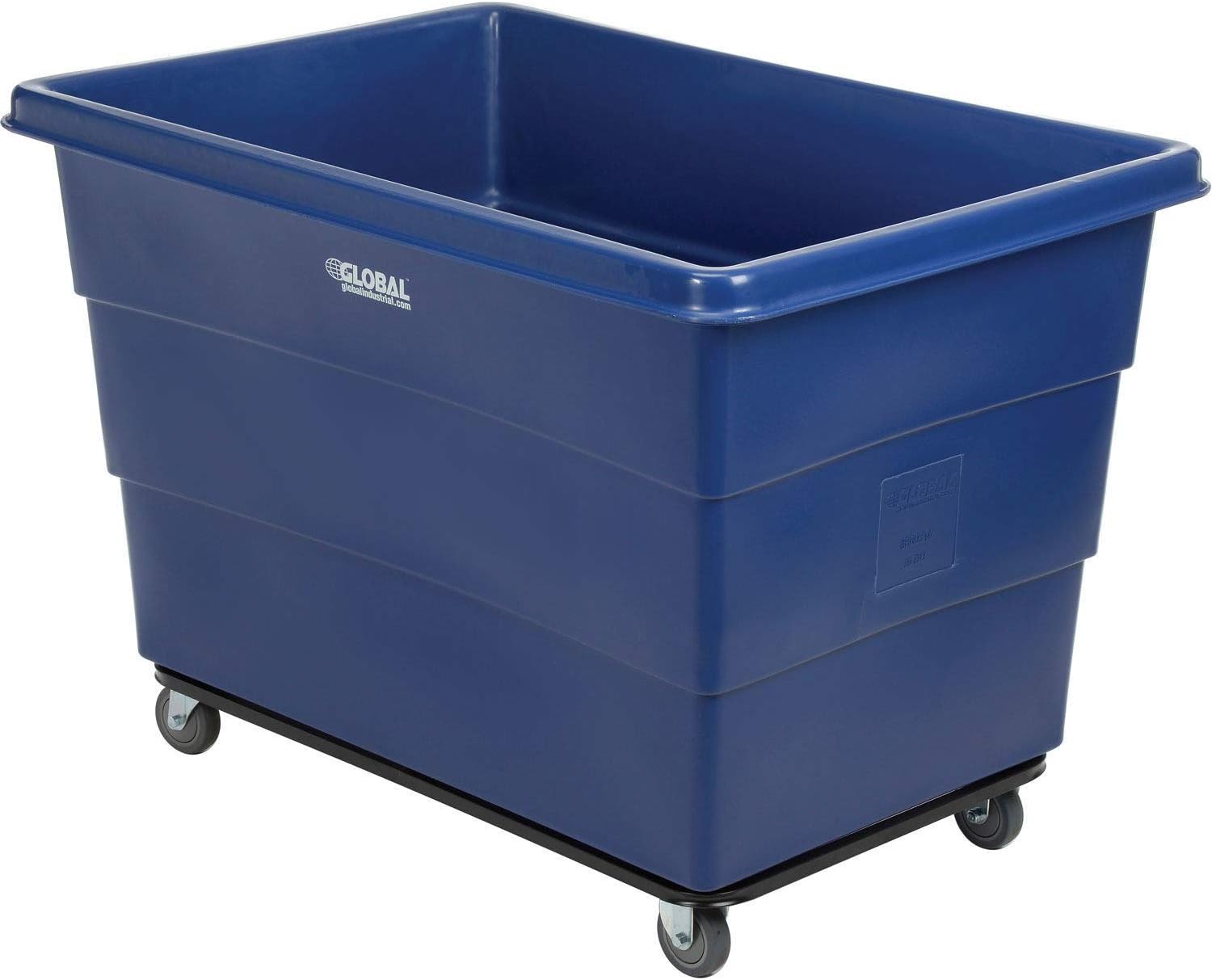 Global Industrial 20 Bushel Plastic Bulk Box Truck, Steel Chassis Base, 1200 lbs. Capacity, 4" Non-Maring Rubber Casters, Blue, 50-2/5"L x 34-3/5"W x 35-3/5"H