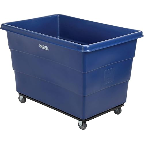 Global Industrial 20 Bushel Plastic Bulk Box Truck, Steel Base, Blue | 1200 lbs. Capacity, 4" Non-Maring Rubber Casters, 50-2/5"L x 34-3/5"W x 35-3/5"H