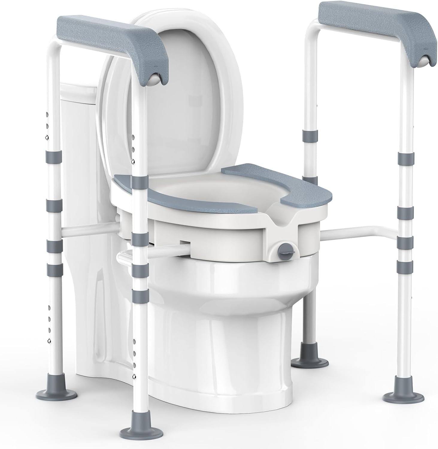 Raised Toilet Seat with Handles,Toilet Seat Risers for Seniors Elevated Toilet Seat for Elderly,Fit Any Toilet Grey Raised Toilet Seats