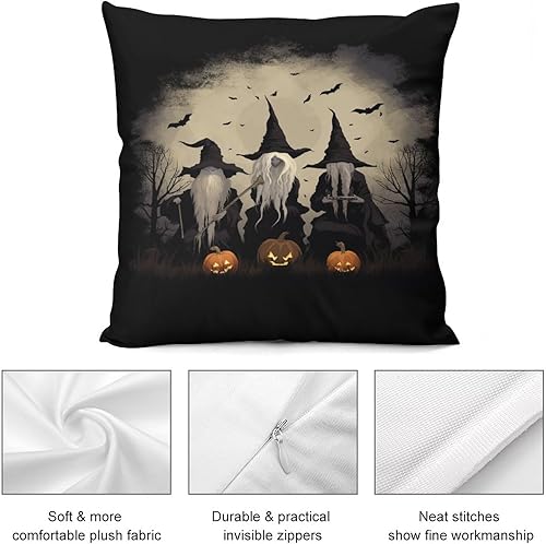Miniatura 6 de Funda de almohada cuadrada suave de Halloween con estampado de murciélagos de calabaza y calabaza de 16 x 16 pulgadas, para sofá, decoración de