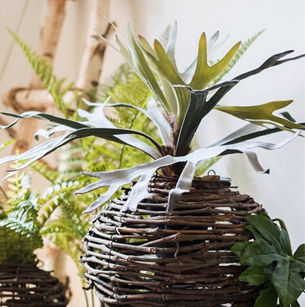 Melorca&Guilla Artificial Plants Artificial Succulent Plants,2PCS 35" Diam Large Fake Staghorn Ferns,Artificial Staghorn Fern Artificial Ferns Hanging Plants for Shop Garden Office Home Décor