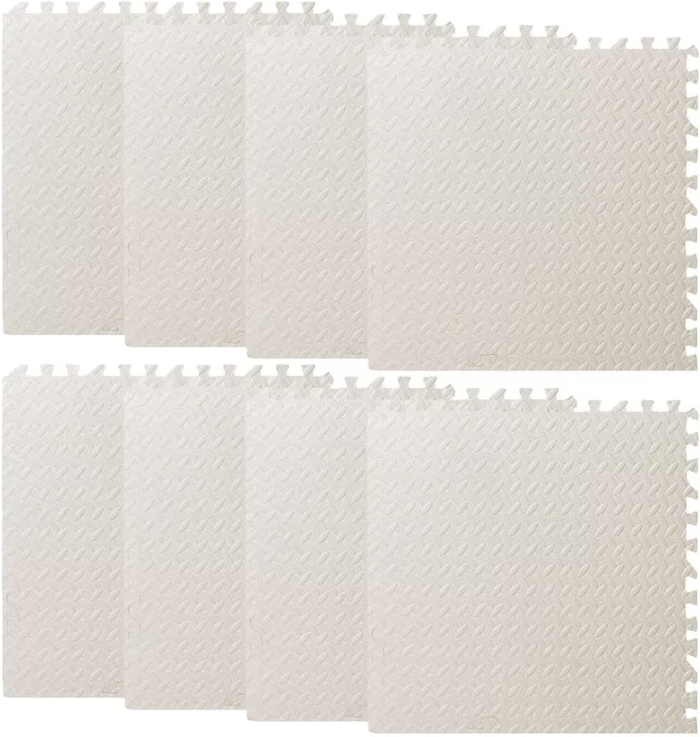 8 Tiles Interlocking Floor Mats 11.8"x11.8" EVA Foam Floor Tiles 0.47 Inch Thick Puzzle Baby Play Mat for Kids Floor & Nursery Room (White)