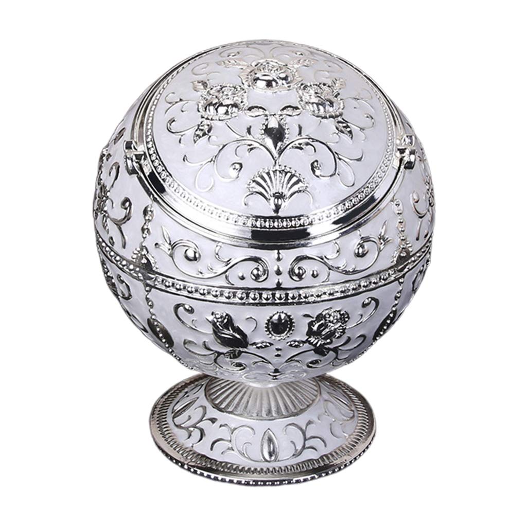 UNWSTYU Vintage Windproof Ashtray with Lid for Cigarette Metal Portable Cigar Ashtray Odor Eliminator for Indoor & Outdoor Use Hand Stamped Rose Pattern Fancy Gift for Men Women Kids