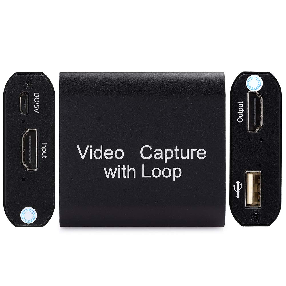 KIKYO Karta przechwytująca, karta przechwytywania wideo USB3.0 z wyjściem Loop Out, karta przechwytująca HDMI 4K Ultra HD, pasuje do konsoli do gier, PS4, PS3, Xbox One, czarna