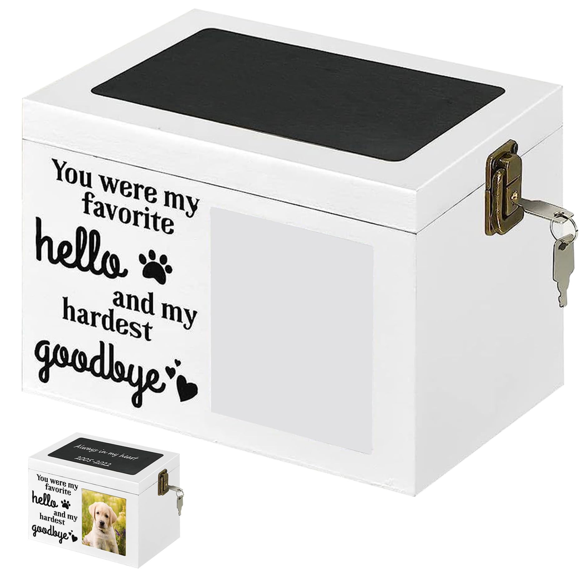 Dog Urns For Ashes, Pet Urns for Dogs, Wooden Dog for Ashes, Pet Urn with Photo Frame, Memorial Keepsake Urn Box Cremation for Loss Remembrance
