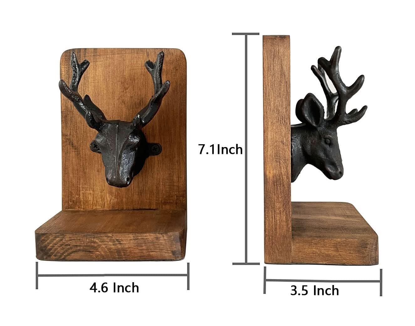 Fermalibri in ghisa con testa di cervo e corna di alce, fermalibri decorativi per mensole, scrivania in legno a forma di L, resistente, antiscivolo (1 paio), decorazione antica