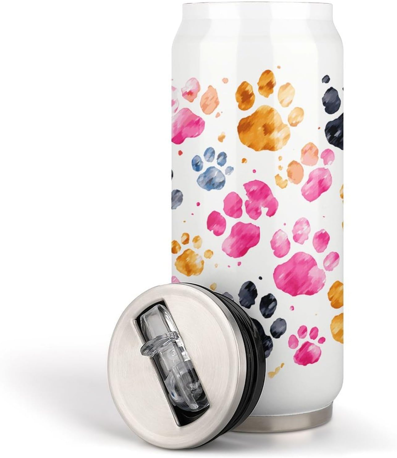Stainless Steel Cups Colorful Dog Paws Printed Coke Cup Stainless Steel Insulated Cups with Lid And Straw