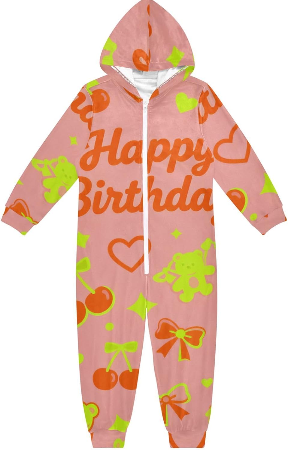 Birthday Bear Dark Green and OrangeOnesie PajamasZipper Hooded One-Piecing Costume Sleepwearfor Christmas Home