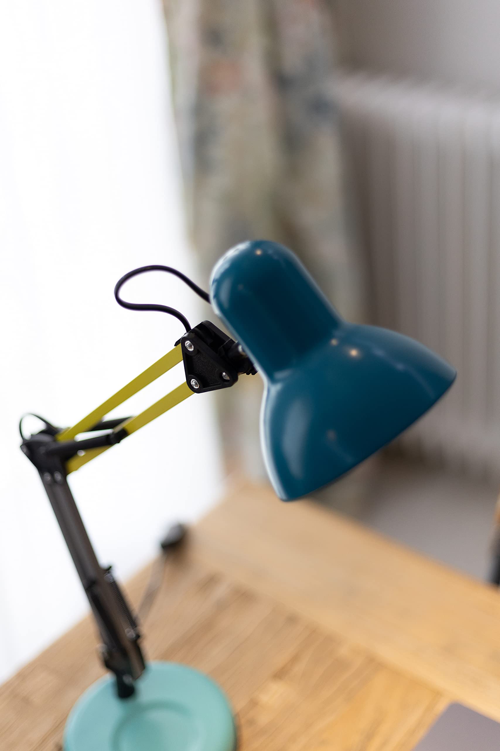 Vintage przegubowa lampa biurkowa Ralph Niebieska, miętowa, szara i żółta biurkowa lampa Flexo kompatybilne z żarówką E27