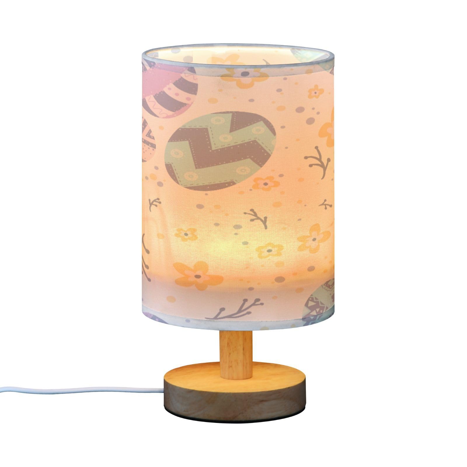 SDMKA Happy Easter Pattern Bedside Table Lamp for Bedroom, Minimalist Nightstand Lamp with Round Fabric Shade for Living Room, Office, No Bulb Required