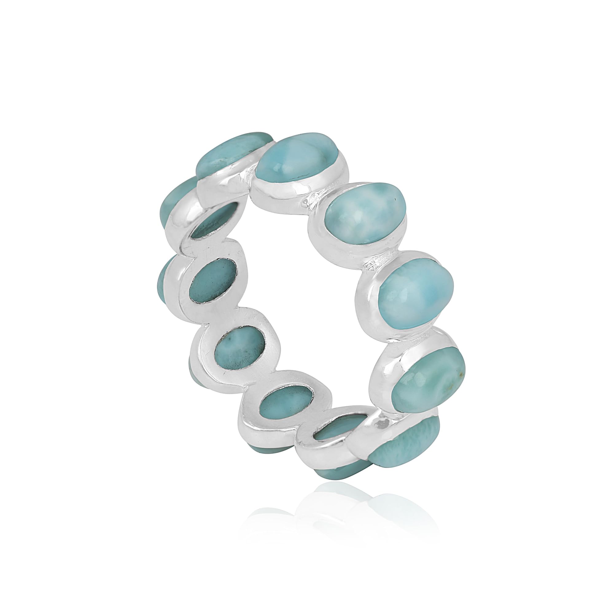 Anillo de plata de ley 925 con larimar natural para mujer, anillo de eternidad, joyería de piedras preciosas de larimar azul para niñas
