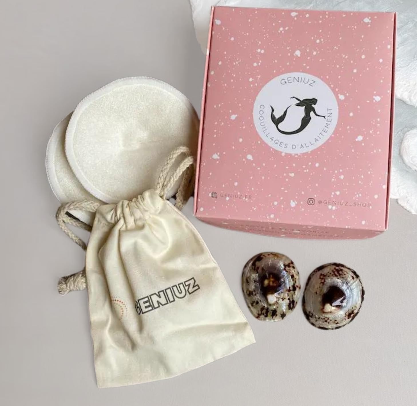 GENIUZ Coquillages Allaitement Coffret + Coussin + Ebook Offert (Large)