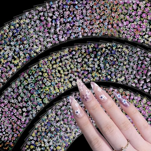 60 Sheets Floral Nail Stickers Dopamine Bloom 3D Self Adhesive Nail Art Decals for Women Girls, Cute Daisy Heart Flower Designs, Nail Art Supplies Manicure Salon DIY Decoration Accessories