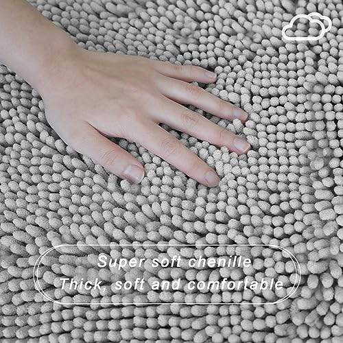 Bathroom Rugs Sets 2 Piece, Ultra Soft Absorbent Bath mat Chenille Bathroom Rug, Antiskid Bath mats Washable Bathroom mat (20x32 inch + 16x24 inch) Light Gray