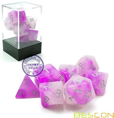Miniatura 6 de Bescon Dados poliédricos brillantes de dos tonos 7pcs Set Amatista escarchada, Dados de RPG luminosos brillan en la oscuridad, DND Juego de rol