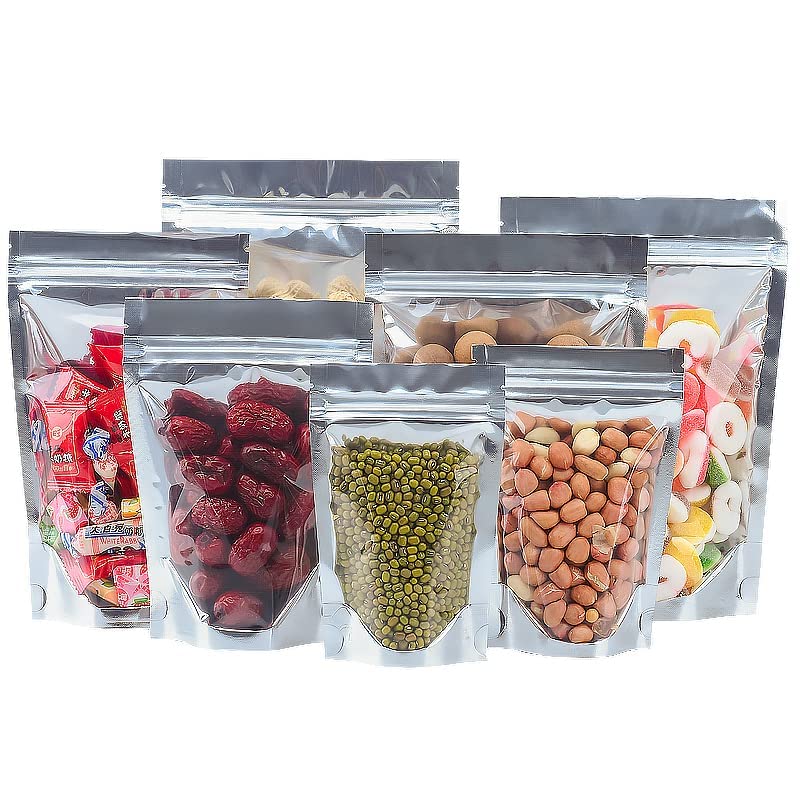 Sponsored Ad - TRANSPARENT FRONT/SILVER BACK FOOD GRADE REUSABLE STORAGE STANDUP POUCHES WITH SILVER ZIPPER POLYTHENE PLASTIC COVER BAG (50 GM, 100, count)