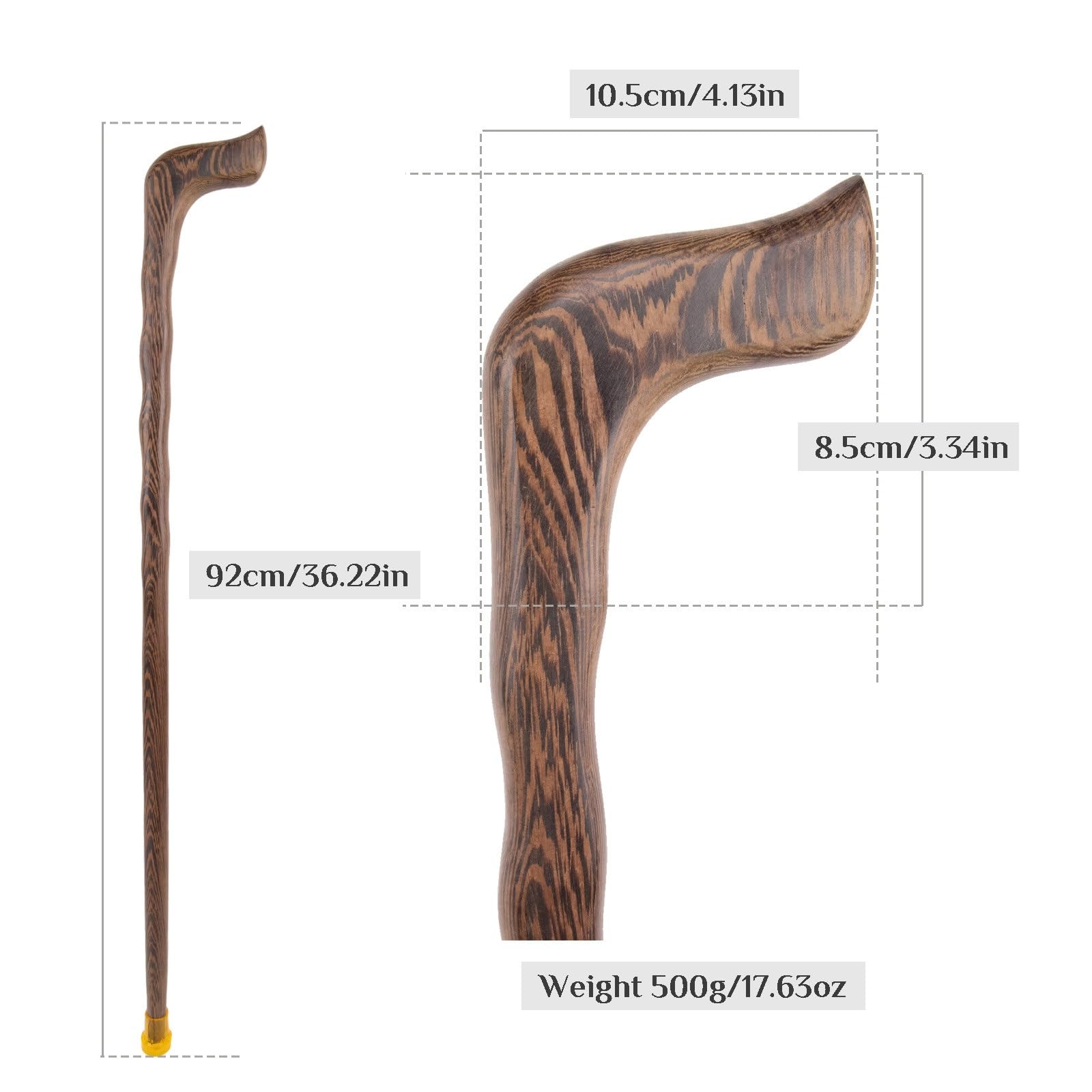 Bastones de Madera Brown Wave, con Mango Ergonómico y Punta de Goma Antideslizante Bastón Decorativo de Lujo para Hombre y Mujer de Cospaly 92 Cm