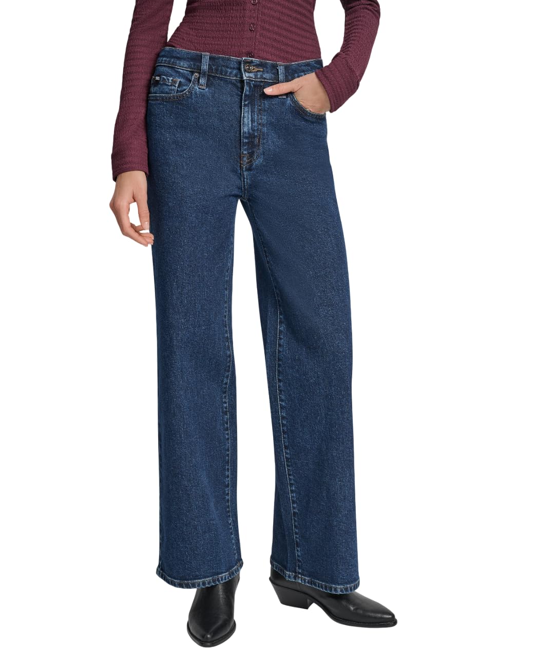 DKNY Womens High Rise Relaxed Wide Leg Denim