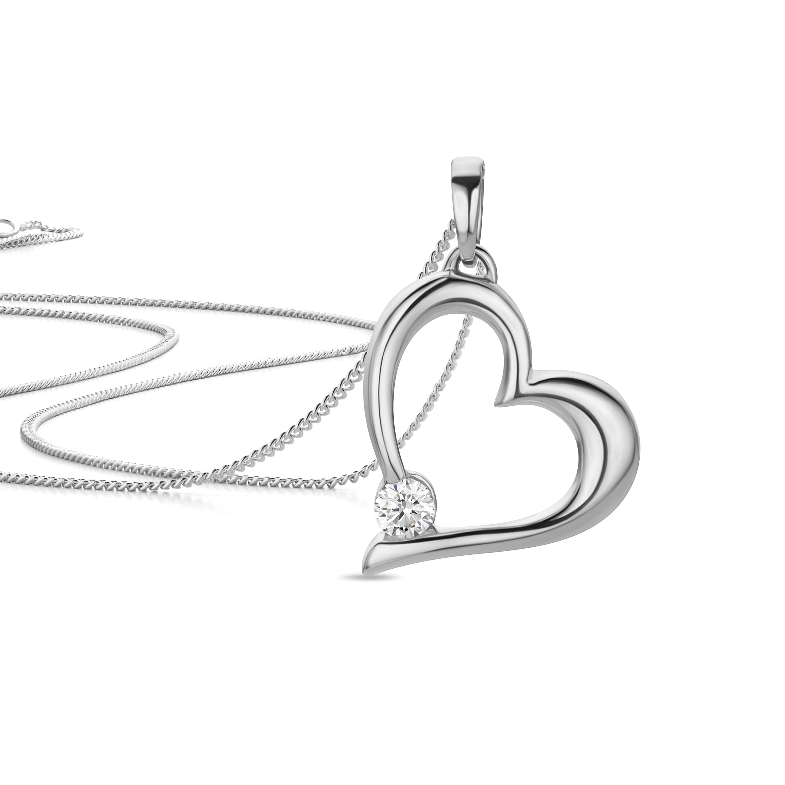 OROVI Herzkette, Halskette Damen, Kettenanhänger Gold - 9K 375 Weißgold/Gelbgold- inkl. Gratis Silberkette, Kette Silber/Vergoldet, Herzanhänger Gold mit Zirkonia, Schmuck Damen, mit edler Schmuckbox