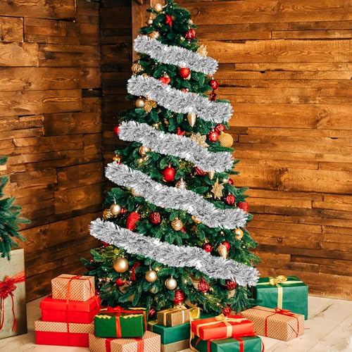Image of 70 Ft Christmas Tinsel Garland Metallic Tinsel Twist Garland Glitter Christmas Tree Hanging Decorations for New Year Party Birthday Holiday Indoor Outdoor Supplies