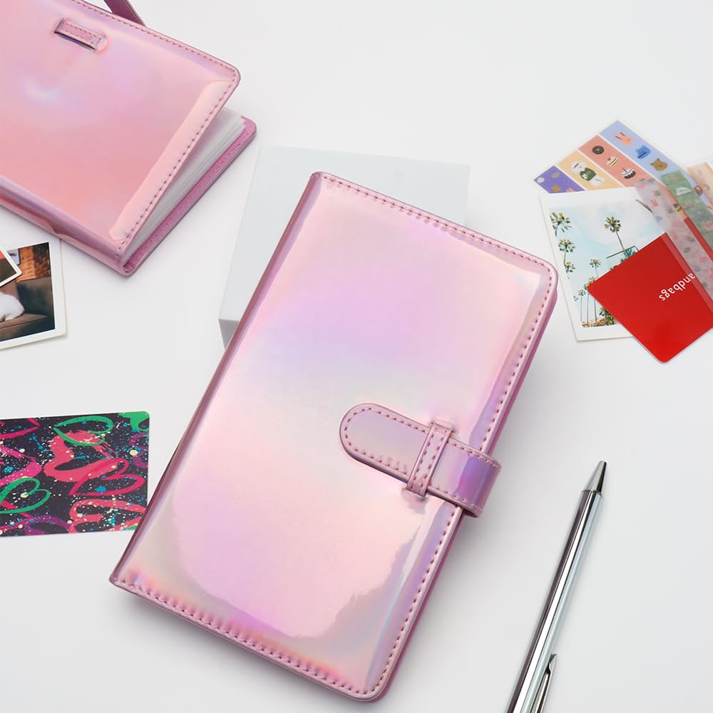Etui na wizytówki, skóra PU, organizer na karty kredytowe, z 96 przegródkami na karty, przenośny uchwyt na wizytówki, książka, album fotograficzny 7,6 cm, książeczka, różowy, Carry-On, Różowy