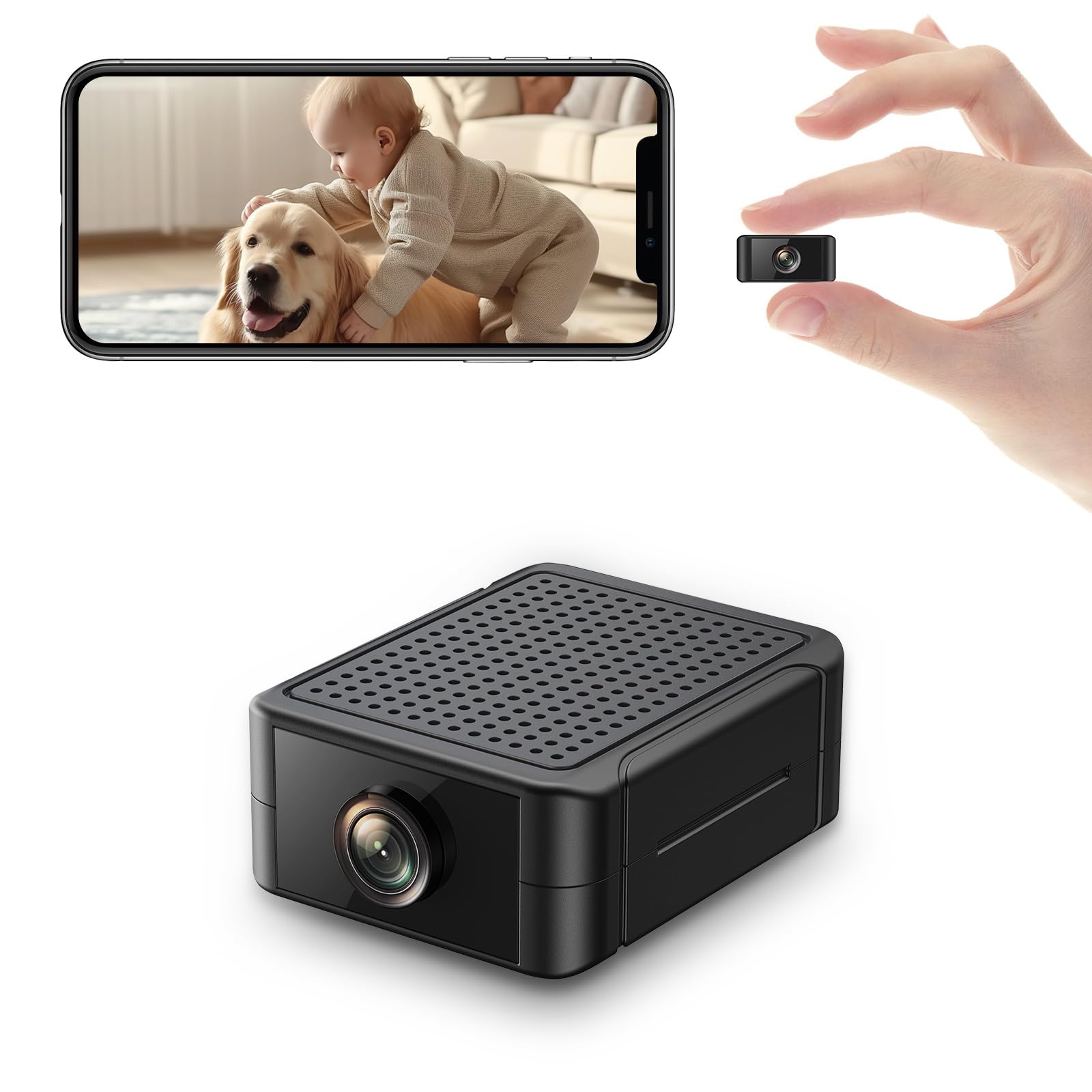 Hidden Camera 4K Ultra HD, Mini WiFi Indoor Camera & Spy Camera with Night Vision, Motion Detection & Real-Time App Alerts, SD Card & Cloud Storage, Battery Powered Security Camera for Home & Office