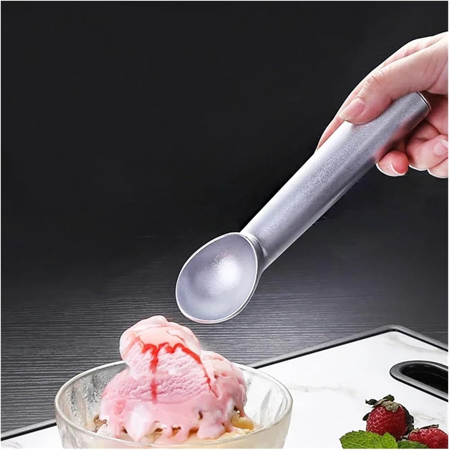 Ice Cream Scoop, 5Pcs Ice Cream Scoops Spoon Digger Fruit Balls Cookie Spoons Yogurt Sorbet Scooper Home Kitchen Alloy Gadgets Accessories, for Gelato, Sorbet(Black)