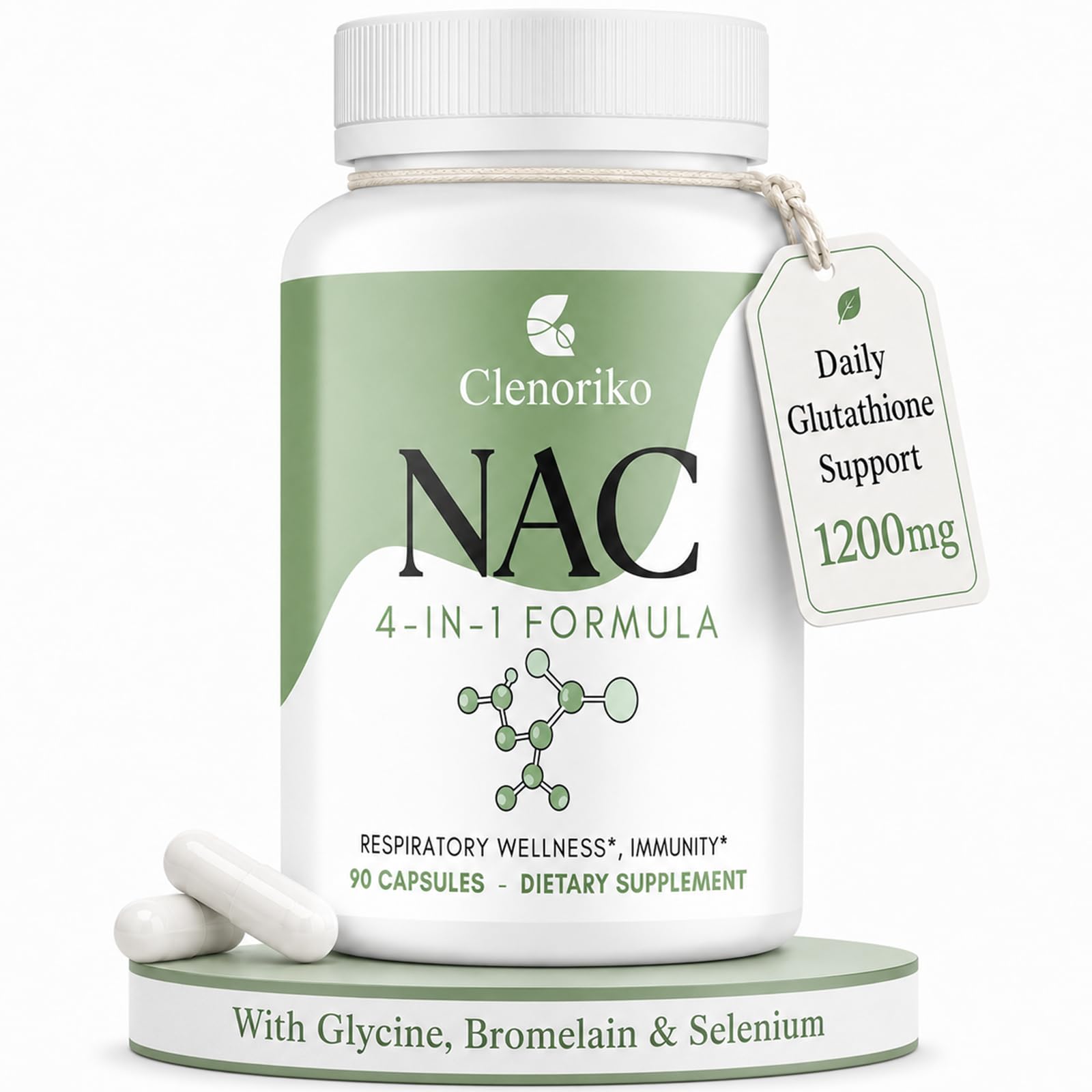 NAC Supplement 1200mg with Bromelain, Glycine & Selenium, 4-in-1 NAC Supplement N-Acetyl Cysteine for Respiratory & Airway Wellness, Glutathione Precursor, Antioxidant & Immunity*, 90 Caps